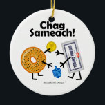 Bagel & Cream Cheese - Chag Sameach! Ceramic Tree Decoration<br><div class="desc">Jewish food BFFs—Bagel & Cream Cheese—greet each other warmly with "Happy Holidays!" in Hebrew,  and play with a dreidel for chocolate coins (gelt). Part of my "Friendly Foods" collection... click on Store link below to see them all. YOU CAN CHANGE THE BACKGROUND TO ANY COLOR YOU WANT!</div>