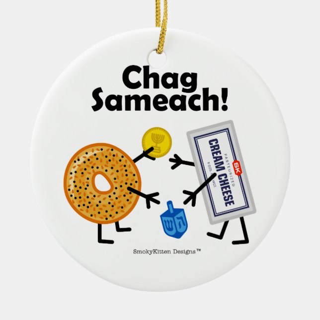 Bagel & Cream Cheese - Chag Sameach! Ceramic Tree Decoration (Front)