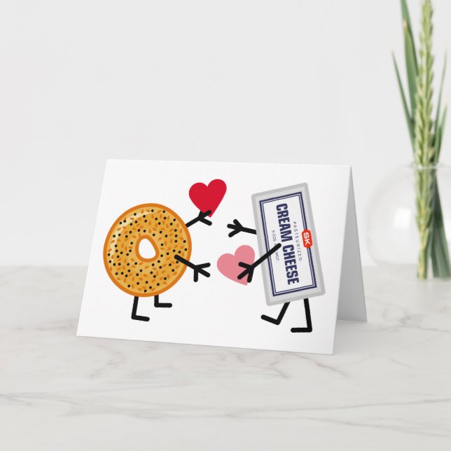 Bagel & Cream Cheese - Cute Valentine Love Hearts Holiday Card (Front)
