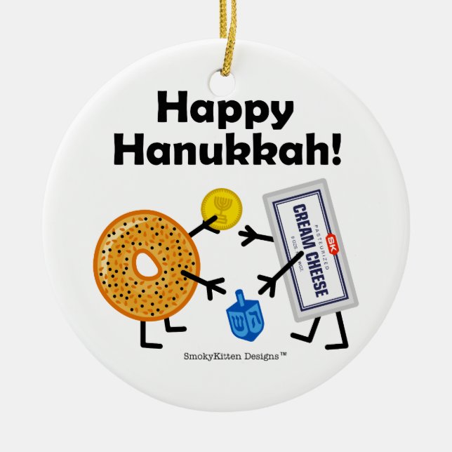 Bagel & Cream Cheese - Happy Hanukkah! Ceramic Tree Decoration (Front)