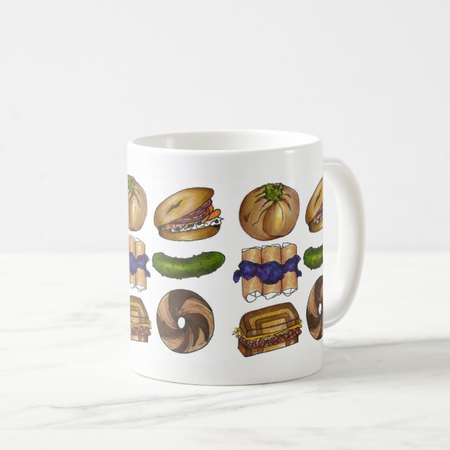 Bagel Pickle Knish Blintz Reuben Jewish Deli Food Coffee Mug (Front Right)