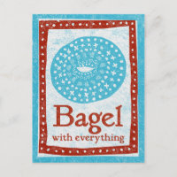 Bagel Postcard - Fun Blue Red Food Postcard
