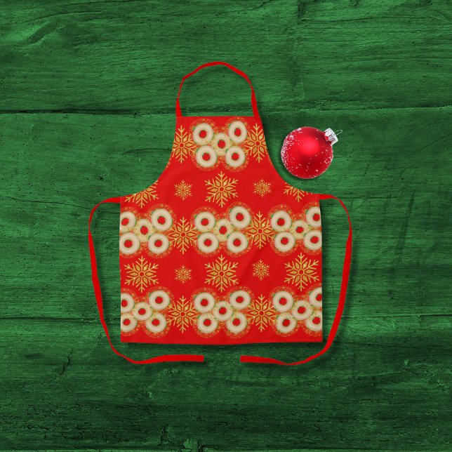 Bagel-rings and pretty snowflakes red apron (Creator Uploaded)