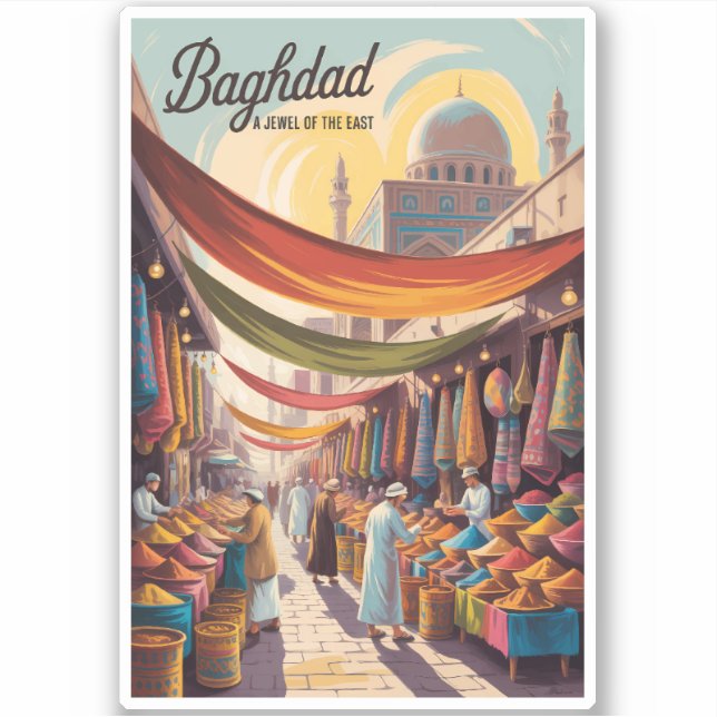 Baghdad Iraq Illustration Travel Art Vintage (Front)