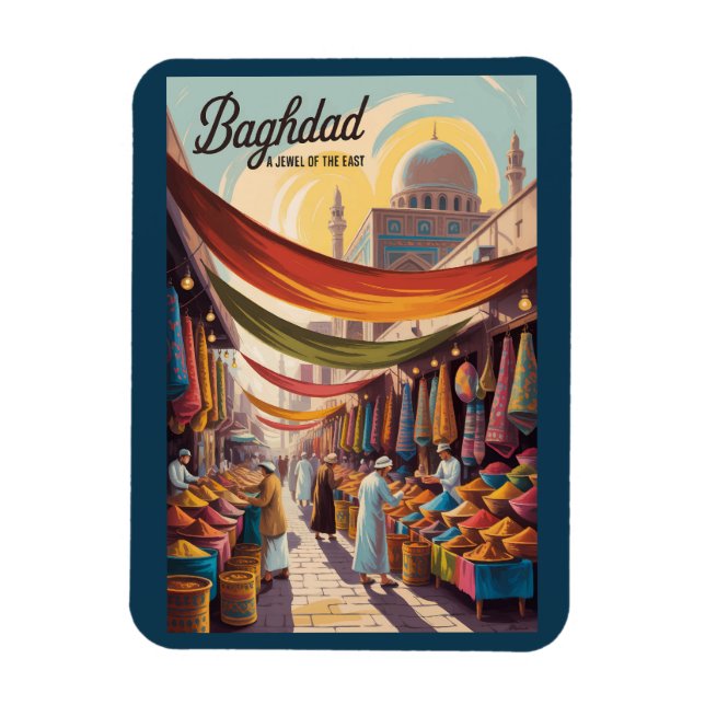 Baghdad Iraq Illustration Travel Art Vintage Magnet (Vertical)