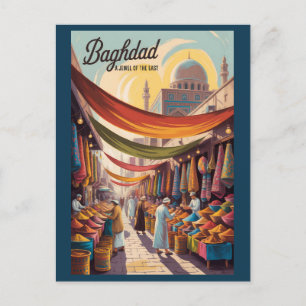 Baghdad Iraq Illustration Travel Art Vintage Postcard