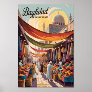 Baghdad Iraq Illustration Travel Art Vintage Poster