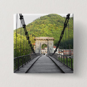 Bagni di Lucca, Tuscany, Italy - An old bridge 15 Cm Square Badge