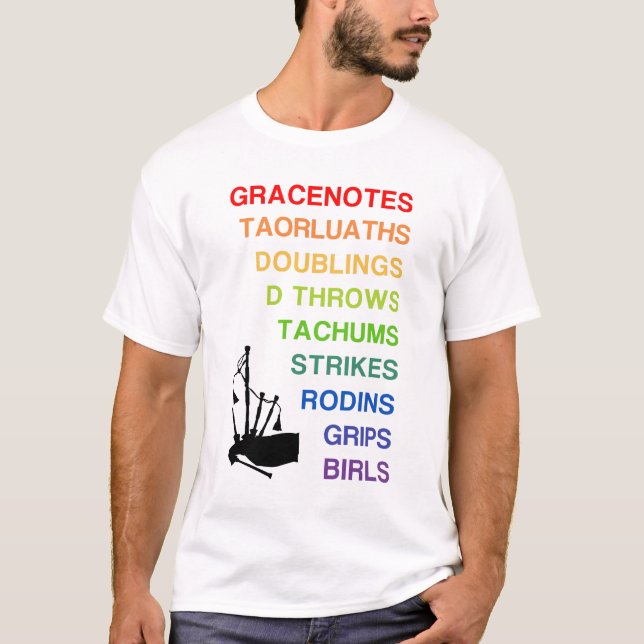 Bagpipe Bold & Bright Embellishments T-Shirt (Front)