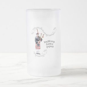 Bagpipe Player in Red Kilt Frosted Glass Beer Mug