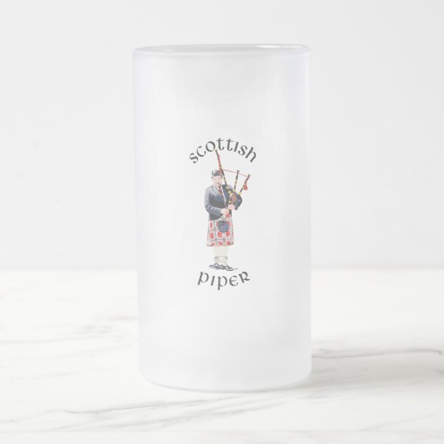 Bagpipe Player in Red Kilt Frosted Glass Beer Mug (Center)