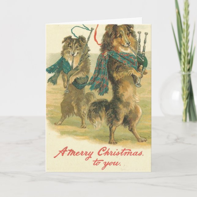 Bagpipe Playing Dogs Merry Christmas To You Holiday Card (Front)