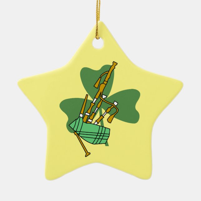 Bagpipe Shamrock Ceramic Tree Decoration (Front)