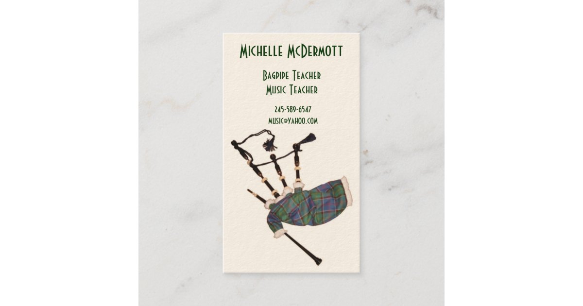 Bagpipe Teacher Business Card Zazzle
