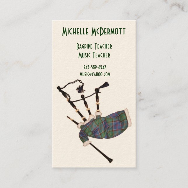 Bagpipe Teacher Business Card (Front)