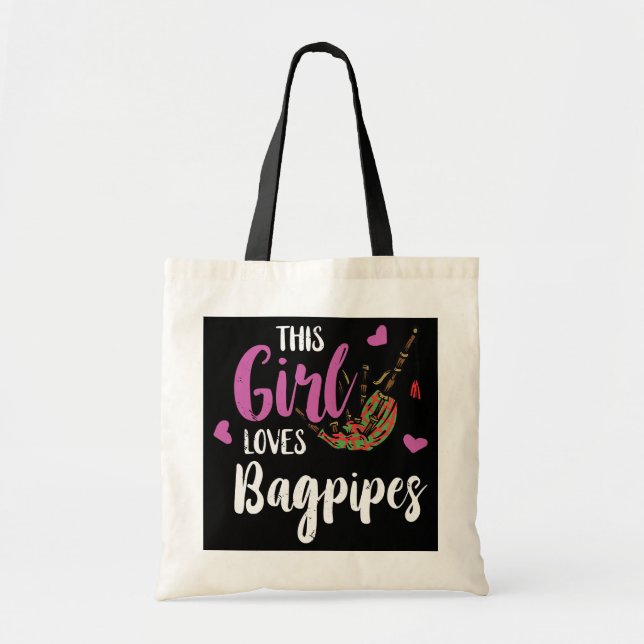Bagpipe This Girl Loves Funny Bagpipe Scottish Tote Bag (Front)