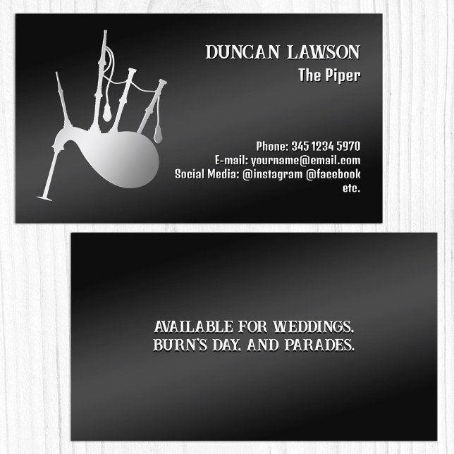 Bagpiper Black Business Card (Bagpiper Black Business Cards)