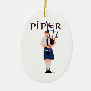 Bagpiper - Blue Kilt Ceramic Tree Decoration