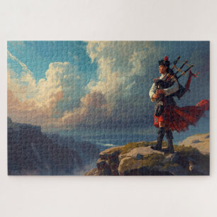 Bagpiper Cliff Highland Attire Jigsaw Puzzle