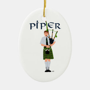 Bagpiper - Green Kilt Ceramic Tree Decoration