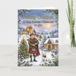 Bagpiper Highland Christmas Card