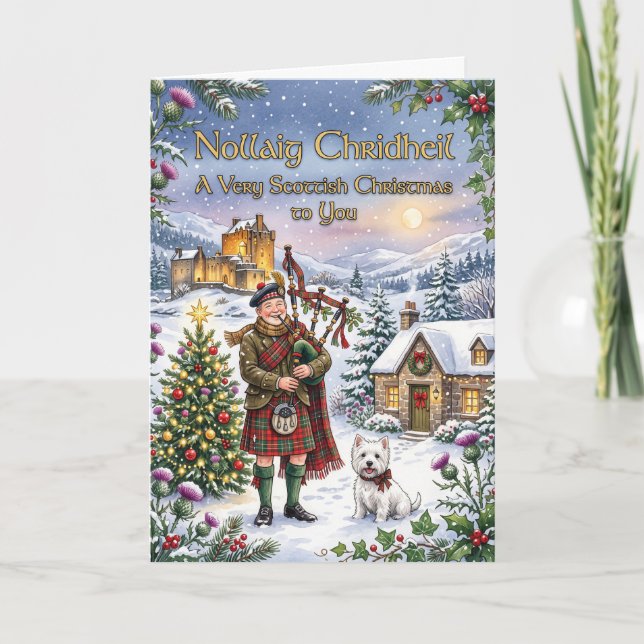 Bagpiper Highland Christmas Card (Front)
