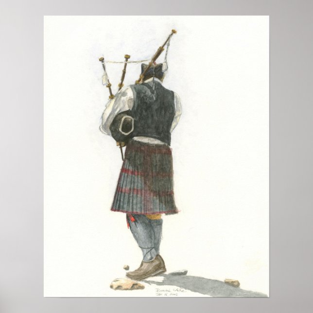 Bagpiper Watercolor Poster (Front)