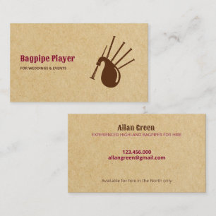 Bagpipers for Hire Piper Business Card