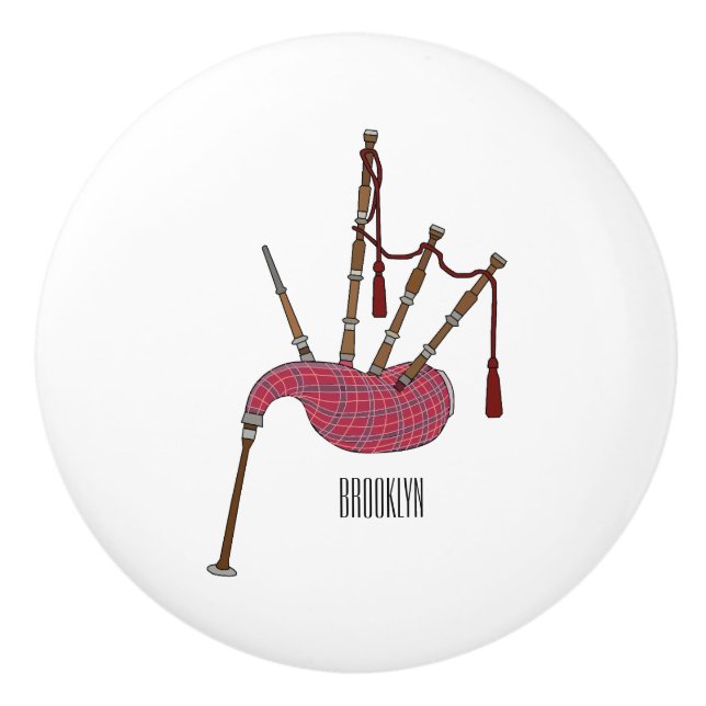 Bagpipes cartoon illustration  ceramic knob (Front)