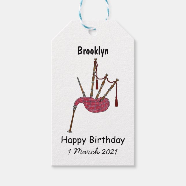 Bagpipes cartoon illustration gift tags (Front)