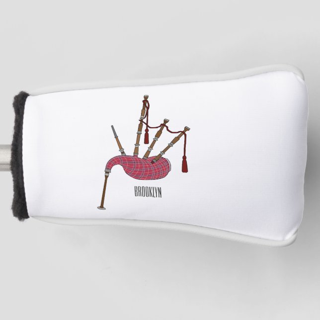 Bagpipes cartoon illustration  golf head cover (Front)