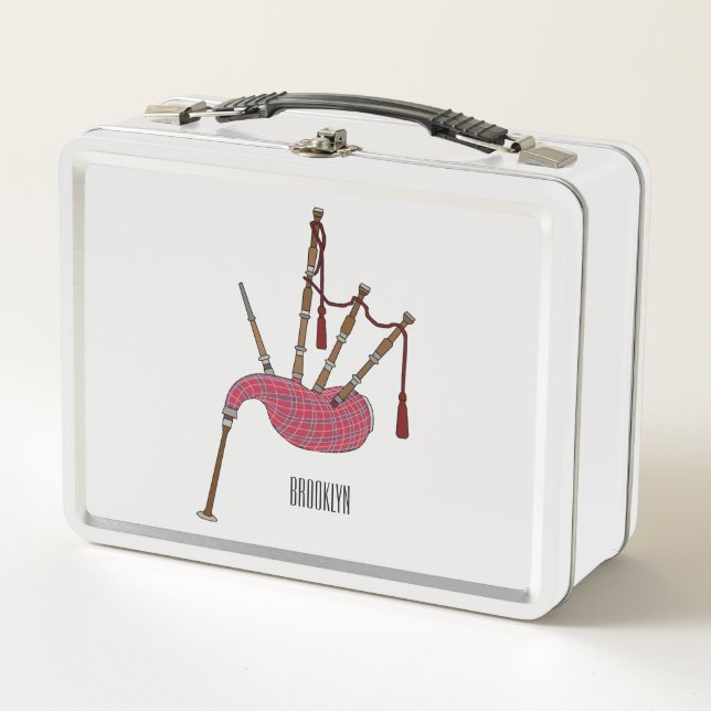 Bagpipes cartoon illustration  metal lunch box (Front)