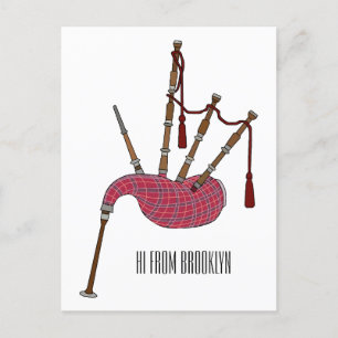 Bagpipes cartoon illustration postcard