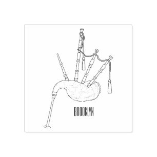 Bagpipes cartoon illustration rubber stamp