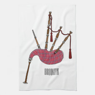 Bagpipes cartoon illustration tea towel