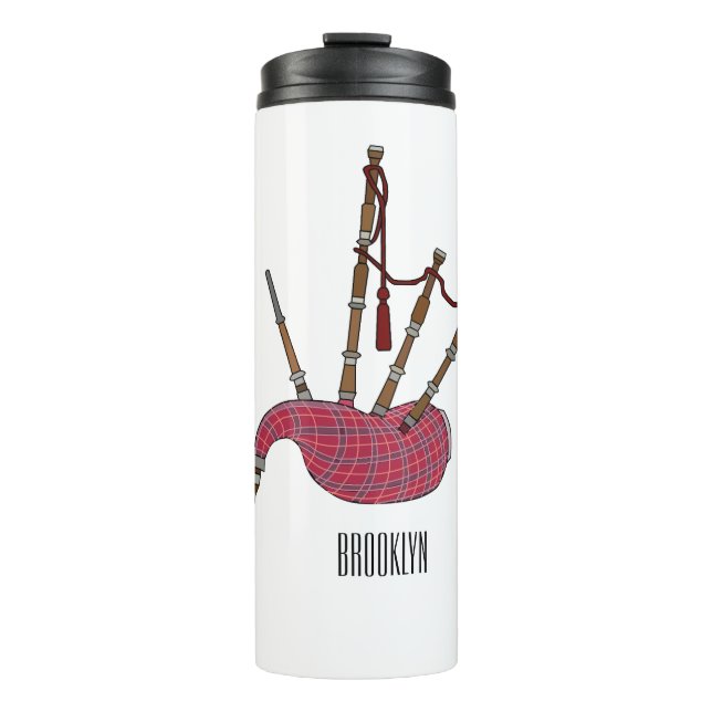 Bagpipes cartoon illustration  thermal tumbler (Front)