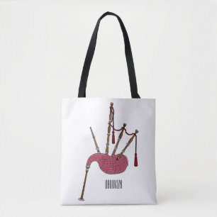 Bagpipes cartoon illustration tote bag