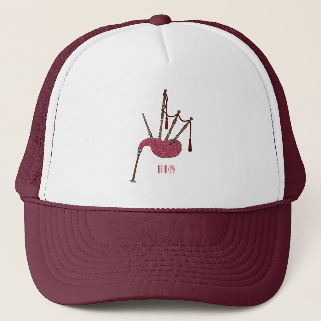 Bagpipes cartoon illustration  trucker hat (Front)