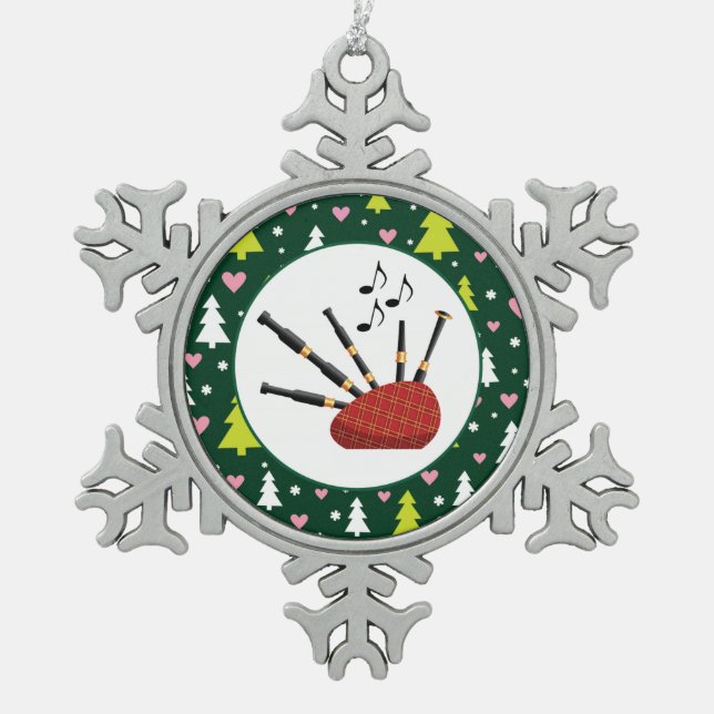 Bagpipes Music Instrument Christmas Snowflake Pewter Christmas Ornament (Front)