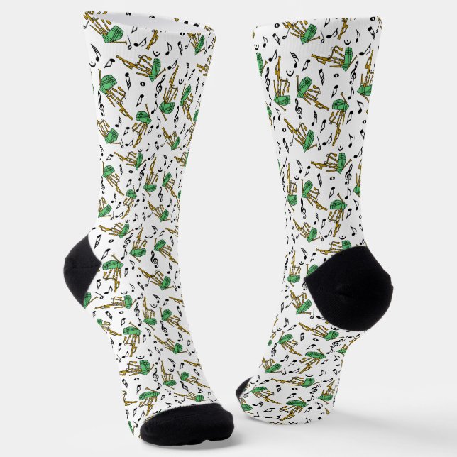 Bagpipes Music Note Pattern Socks (Angled)