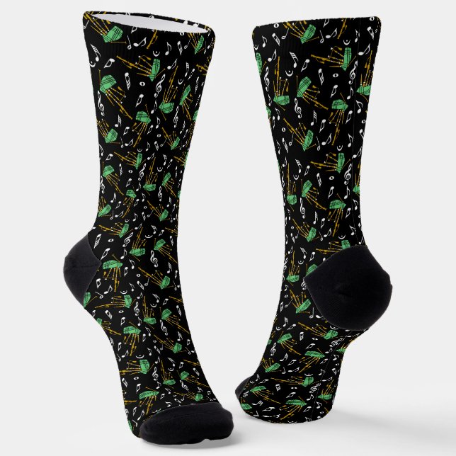 Bagpipes Music Note Pattern Socks (Angled)