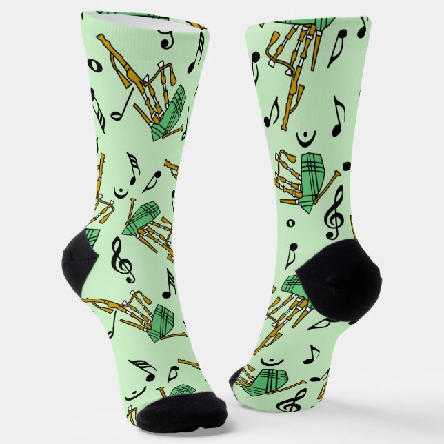 Bagpipes Music Note Pattern Socks (Angled)