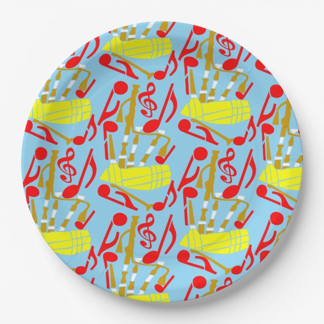 Bagpipes Music Notes Paper Plate (Front)