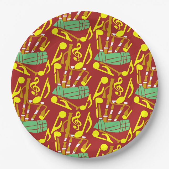Bagpipes Music Notes Paper Plate (Front)