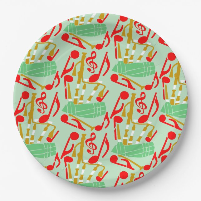 Bagpipes Music Notes Paper Plate (Front)