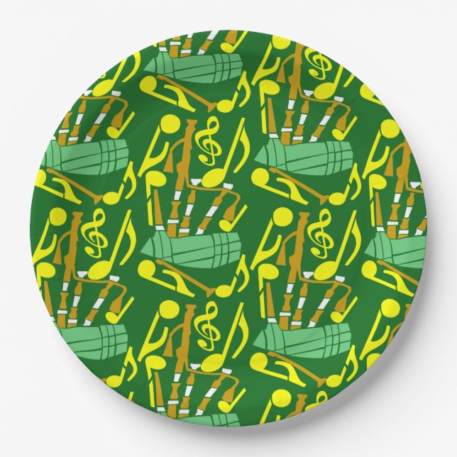 Bagpipes Music Notes Paper Plate (Front)