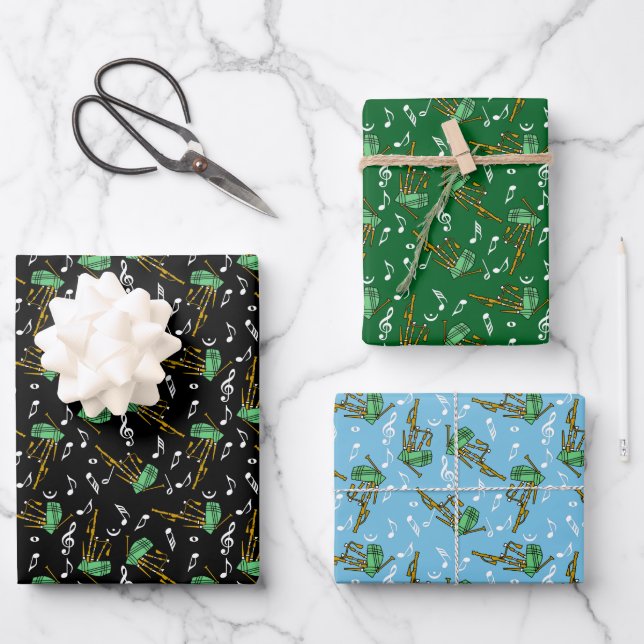 Bagpipes Music Notes Wrapping Paper Sheet (Front)