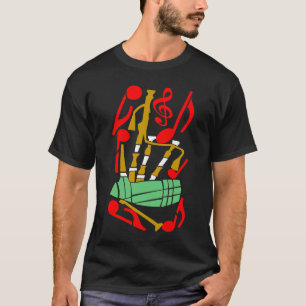 Bagpipes Red Music Notes T-Shirt