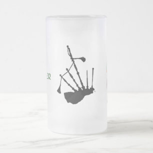 Bagpipes Silhouette Frosted Glass Beer Mug