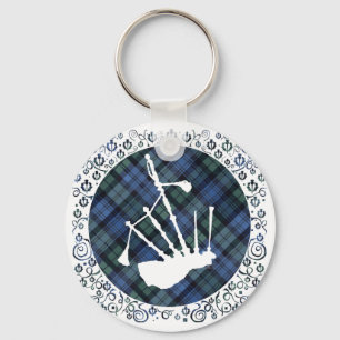 Bagpipes Silhouette on Tartan Key Ring